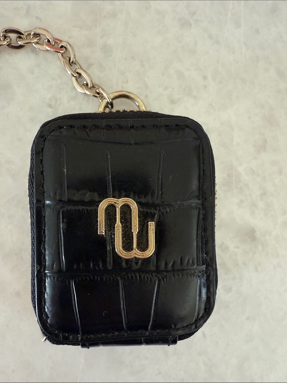 Maje Black Croc-Embossed Key & air pod holder ! Coin holdet
